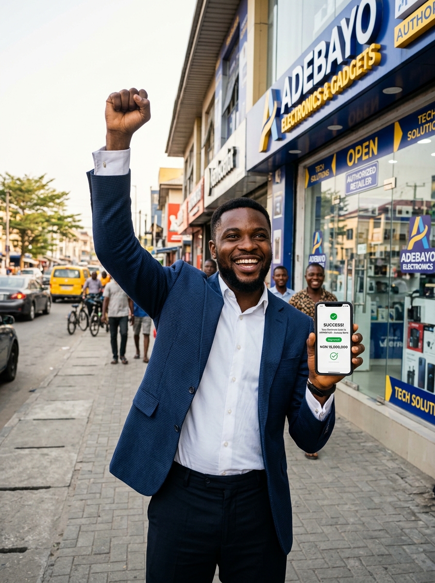 Happy customer celebrating loan approval